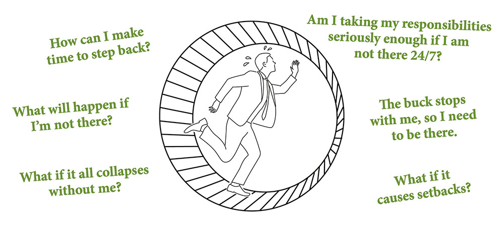 Business person running on hamster wheel